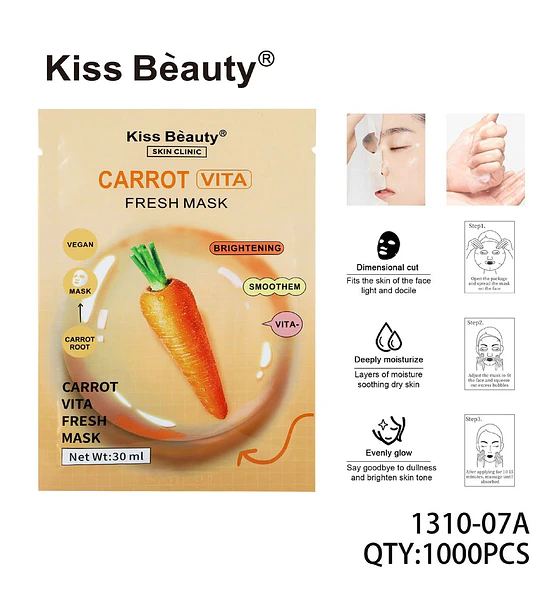 Mascarilla facial de zanahoria Kiss Bèauty para hidratación y luminosidad