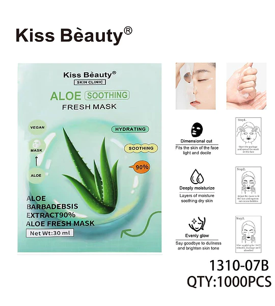 Mascarilla Facial Fresca de Aloe Soothing e Hidratante Kiss Beauty