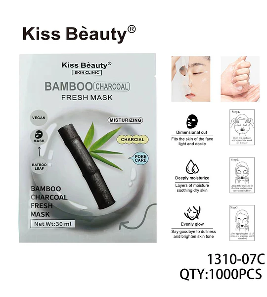 Mascarilla Facial Hidratante de Carbón de Bambú Kiss Bèauty para Cuidado de Poros