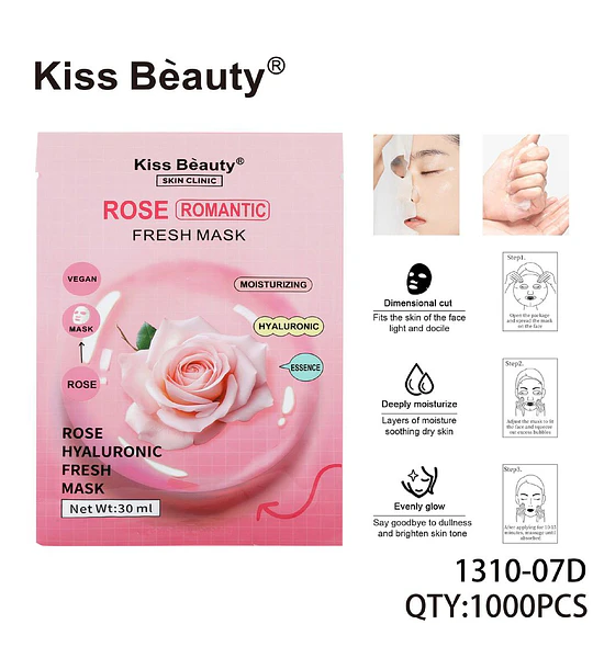 Mascarilla Facial Kiss Bèauty Rose Romantic Fresh Hidratante 30ml