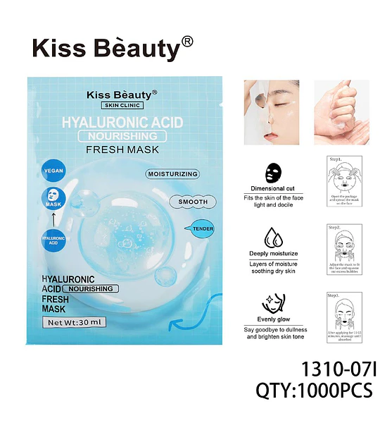 Mascarilla Facial de Ácido Hialurónico Nutritiva Kiss Beauty