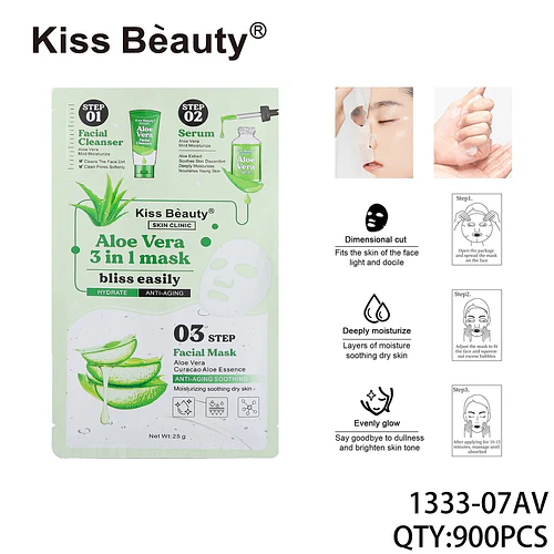 Mascarilla Facial 3 en 1 Aloe Vera Hidratante y Anti-edad Kiss Beauty - Chuys Beautys | Chuy's Beautys