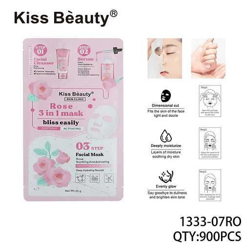 Mascarilla Facial 3 en 1 con Rosa Kiss Beauty para Hidratación y Calma - Chuys Beautys | Chuy's Beautys