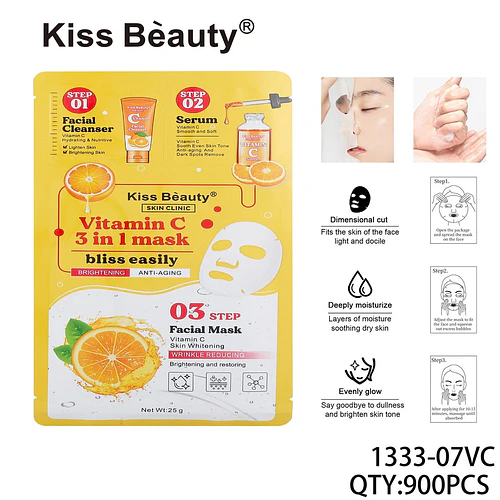 Mascarilla Facial 3 en 1 Kiss Bèauty con Vitamina C Iluminadora y Antiedad - Chuys Beautys | Chuy's Beautys