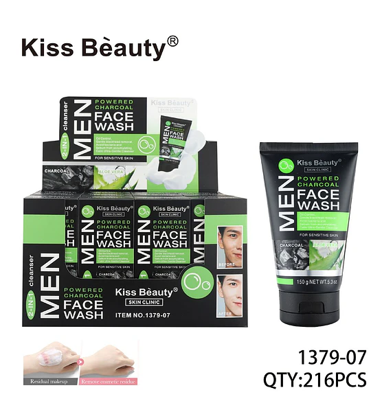 Limpiador Facial 2 en 1 Carbón Activado y Aloe Vera para Hombres Kiss Beauty