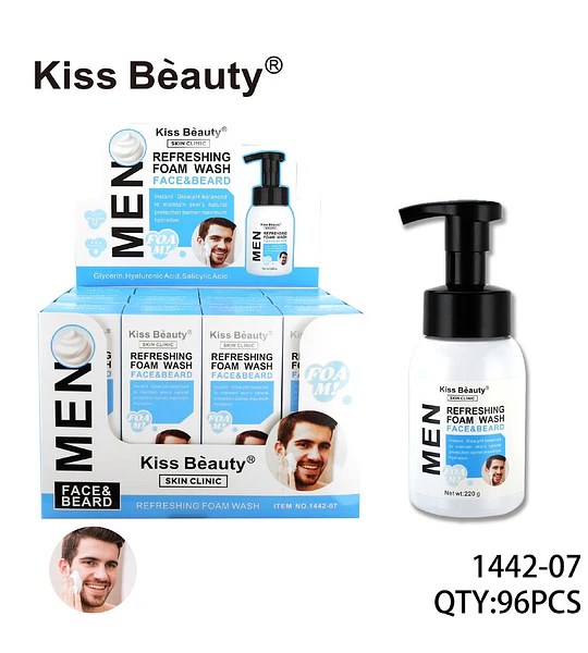 Limpiador Facial y Barba en Espuma Refrescante para Hombres Kiss Beauty