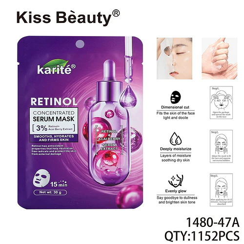 Mascarilla Facial de Serum con Retinol y Acai Berry Kiss Beauty - Chuys Beautys | Chuy's Beautys