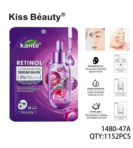 Mascarilla Facial de Serum con Retinol y Acai Berry Kiss Beauty
