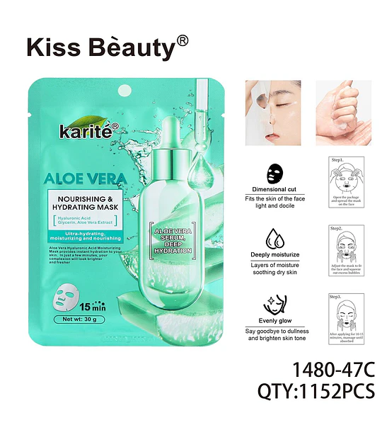 Mascarilla Facial Karité Aloe Vera Nutritiva e Hidratante Kiss Beauty