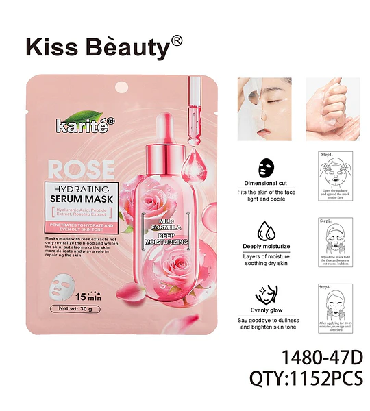 Mascarilla Facial Hidratante Profunda con Rosa y Ácido Hialurónico Kiss Beauty