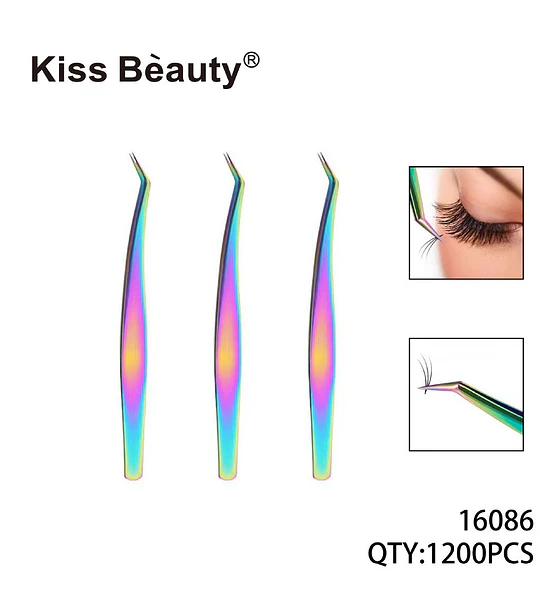 Pinzas profesionales iridiscentes para extensiones de pestañas Kiss Bèauty