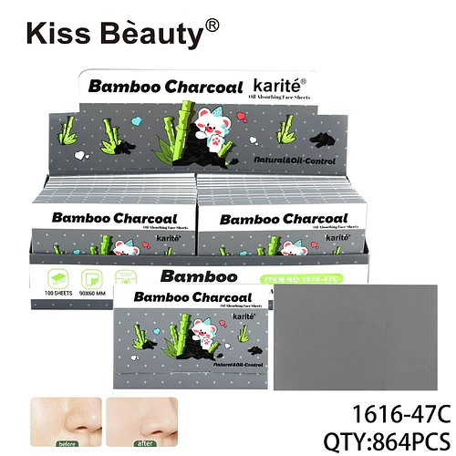 Toallitas absorbentes de grasa facial Kiss Beauty con carbón de bambú y karité - Chuys Beautys | Chuy's Beautys