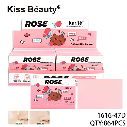Toallitas absorbentes de grasa facial Kiss Beauty Rose con control de aceite - Chuys Beautys | Chuy's Beautys