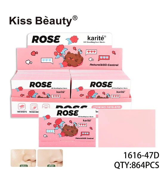 Toallitas absorbentes de grasa facial Kiss Beauty Rose con control de aceite