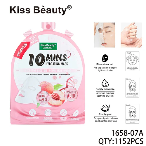 Mascarilla Facial Hidratante 10 Mins con Ácido Hialurónico y Durazno Kiss Beauty - Chuys Beautys | Chuy's Beautys