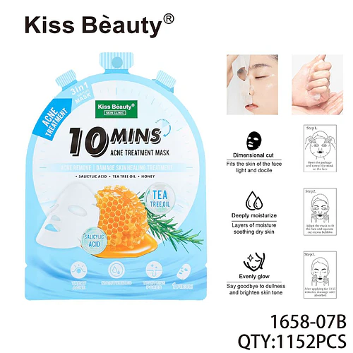 Mascarilla Facial Tratamiento Acné 3 en 1 con Ácido Salicílico y Árbol de Té Kiss Beauty - Chuys Beautys | Chuy's Beautys
