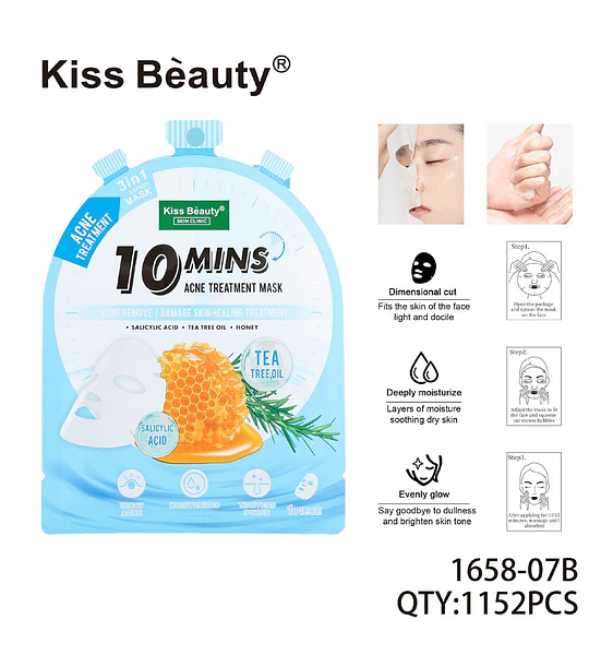 Mascarilla Facial Tratamiento Acné 3 en 1 con Ácido Salicílico y Árbol de Té Kiss Beauty