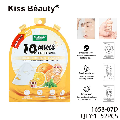 Mascarilla facial iluminadora Kiss Beauty Skin Clinic con Vitamina C y Ácido Kójico - Chuys Beautys | Chuy's Beautys