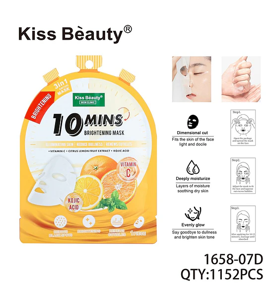Mascarilla facial iluminadora Kiss Beauty Skin Clinic con Vitamina C y Ácido Kójico