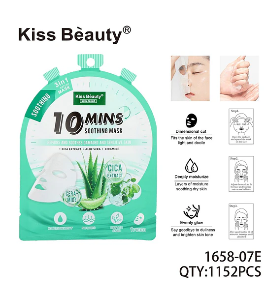 Mascarilla Facial Calmante 10 Minutos con Cica y Ceramida Kiss Beauty