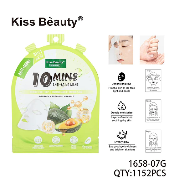 Mascarilla Facial Antiedad Kiss Beauty 10 Minutos con Colágeno y Aguacate