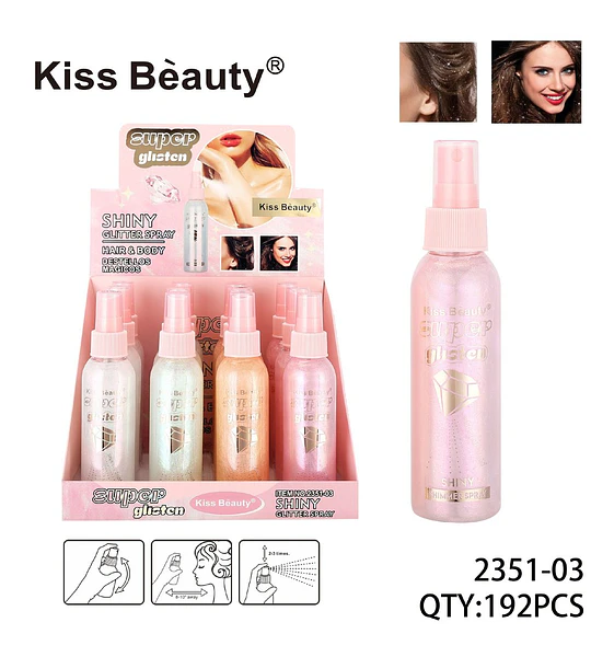 Spray de brillo corporal y capilar Kiss Beauty Super Glisten