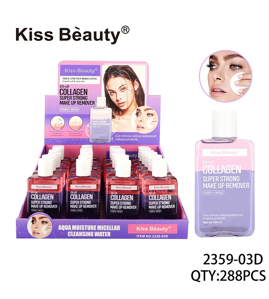 Desmaquillante Bifásico Súper Potente Ojos y Labios con Colágeno Kiss Beauty 100ml