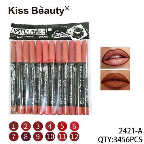 Delineador de Labios Lápiz Mate Kiss Beauty Set 12 Tonos - Chuys Beautys | Chuy's Beautys