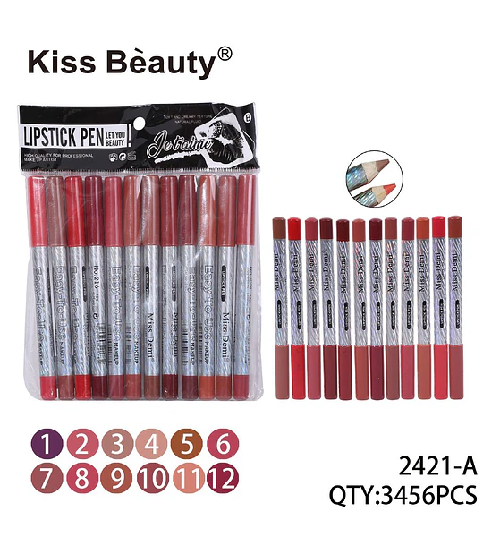 Set de 12 Lápices Labiales Cremosos Kiss Beauty Tono Variado