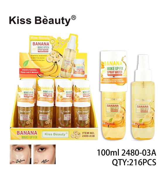 Spray Fijador de Maquillaje Kiss Beauty Banana Hidratante y Control de Grasa