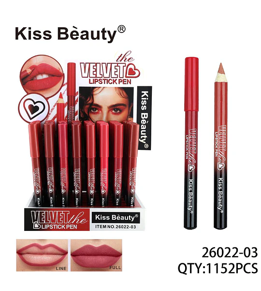 Lápiz Labial Velvet Kiss Bèauty para Delineado y Relleno de Labios