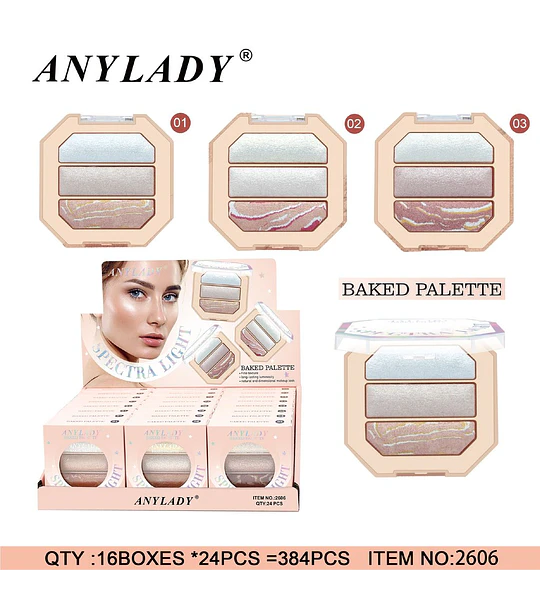 Paleta de iluminadores horneados Anylady Spectra Light para luminosidad duradera