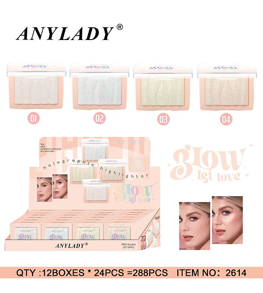Iluminador Holográfico Compacto ANYLADY Glow Let Love