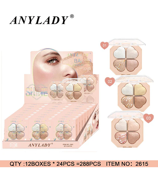 Paleta de Iluminadores Horneados ANYLADY con 4 Tonos Clover Shine
