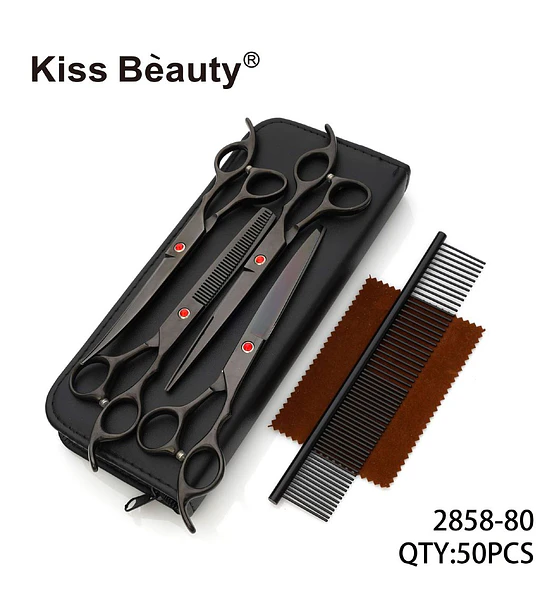 Set de Tijeras Profesionales para Peluquería Kiss Bèauty de Acero Inoxidable Negro