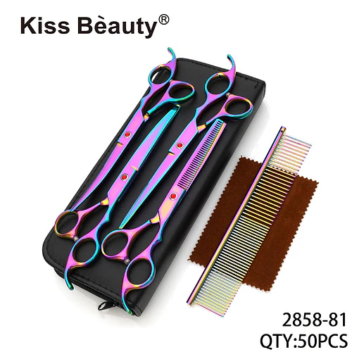 Set profesional de tijeras y peine iridiscente Kiss Bèauty para corte de cabello - Chuys Beautys | Chuy's Beautys