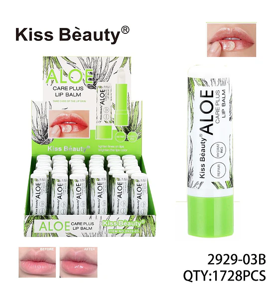 Bálsamo Labial Kiss Beauty Aloe Care Plus Hidratante y Reparador