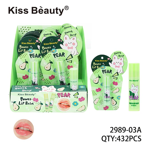 Bálsamo labial hidratante Kiss Beauty Power Lip Balm con aroma a pera - Chuys Beautys | Chuy's Beautys