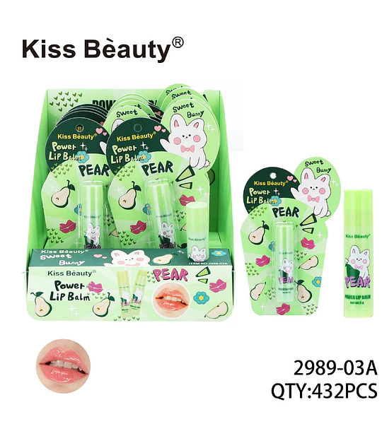Bálsamo labial hidratante Kiss Beauty Power Lip Balm con aroma a pera