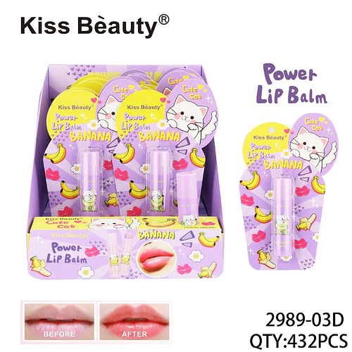Bálsamo labial hidratante Kiss Beauty Power con aroma a banana - Chuys Beautys | Chuy's Beautys