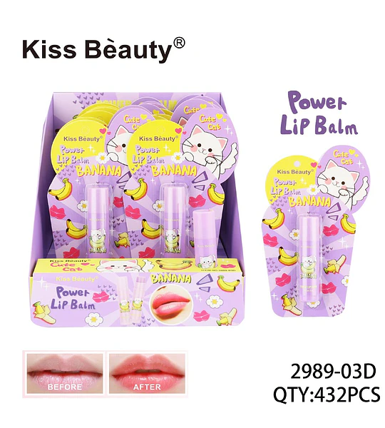 Bálsamo labial hidratante Kiss Beauty Power con aroma a banana