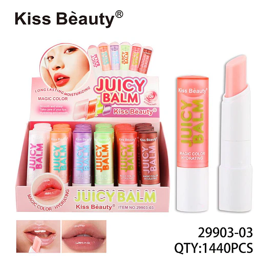 Bálsamo Labial Kiss Beauty Juicy Balm Hidratante con Color Mágico de Larga Duración - Chuys Beautys | Chuy's Beautys