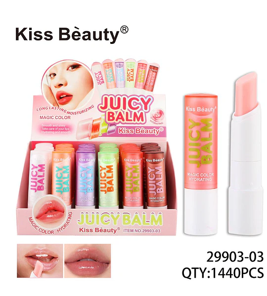 Bálsamo Labial Kiss Beauty Juicy Balm Hidratante con Color Mágico de Larga Duración