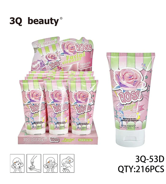 Limpiador Facial 3Q beauty de Rosa y Vitamina Natural para Piel Normal