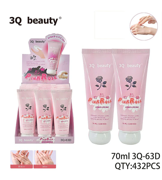 Crema de Manos Hidratante y Blanqueadora Rosa Pink Rose 3Q beauty