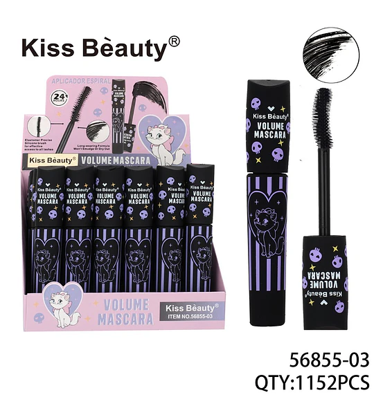 Mascara de Volumen Larga Duración con Cepillo de Silicona Kiss Beauty