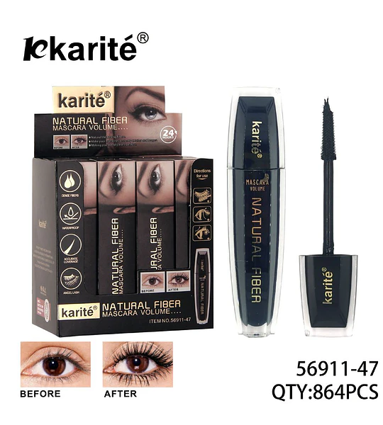 Máscara de Pestañas Karité Natural Fiber Volumen Extremo 24 Horas