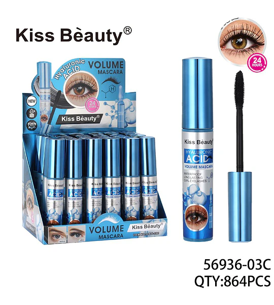 Máscara de Pestañas Volumen con Ácido Hialurónico Kiss Beauty 24 Horas