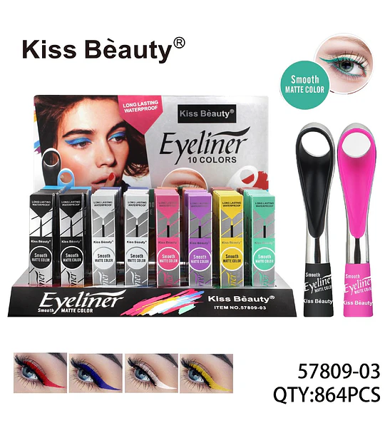 Delineador de Ojos Kiss Beauty Larga Duración Acabado Mate 10 Colores