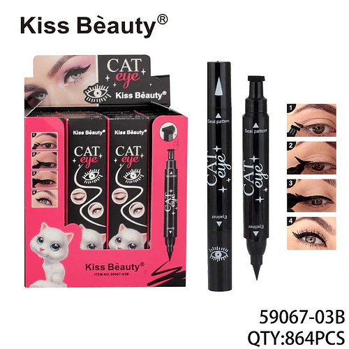 Delineador Líquido Doble Punta con Sello para Ojos Cat Eye Kiss Beauty - Chuys Beautys | Chuy's Beautys